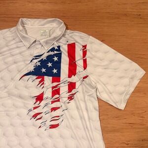 Obnoxious Golf Mens 3XL White American Flag Ripped Graphic Honeycomb Polo Shirt